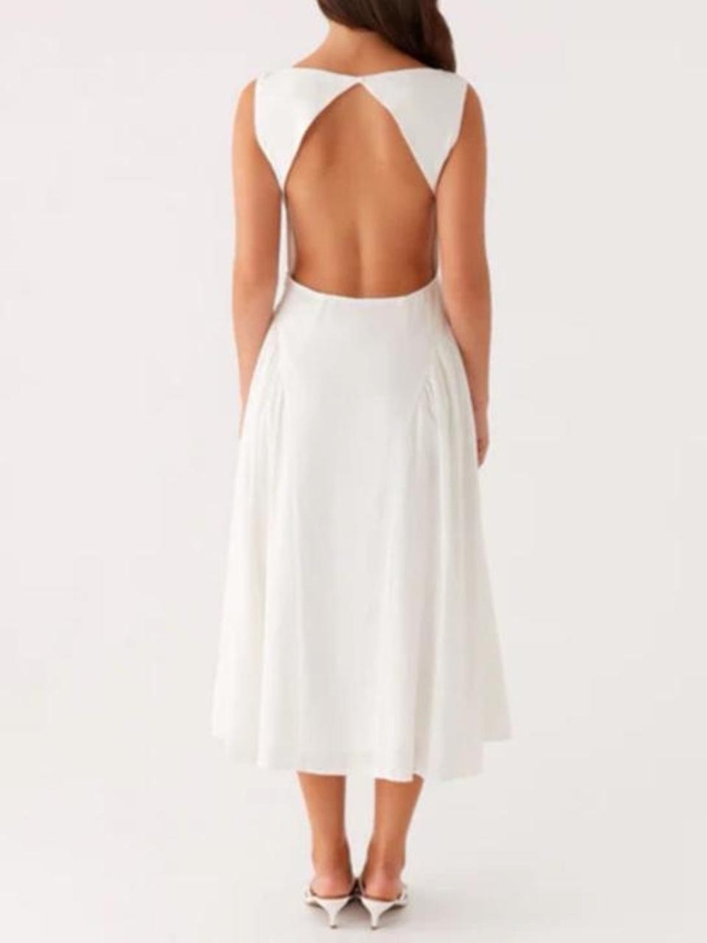 White Sleeveless Button-Front Midi Dress